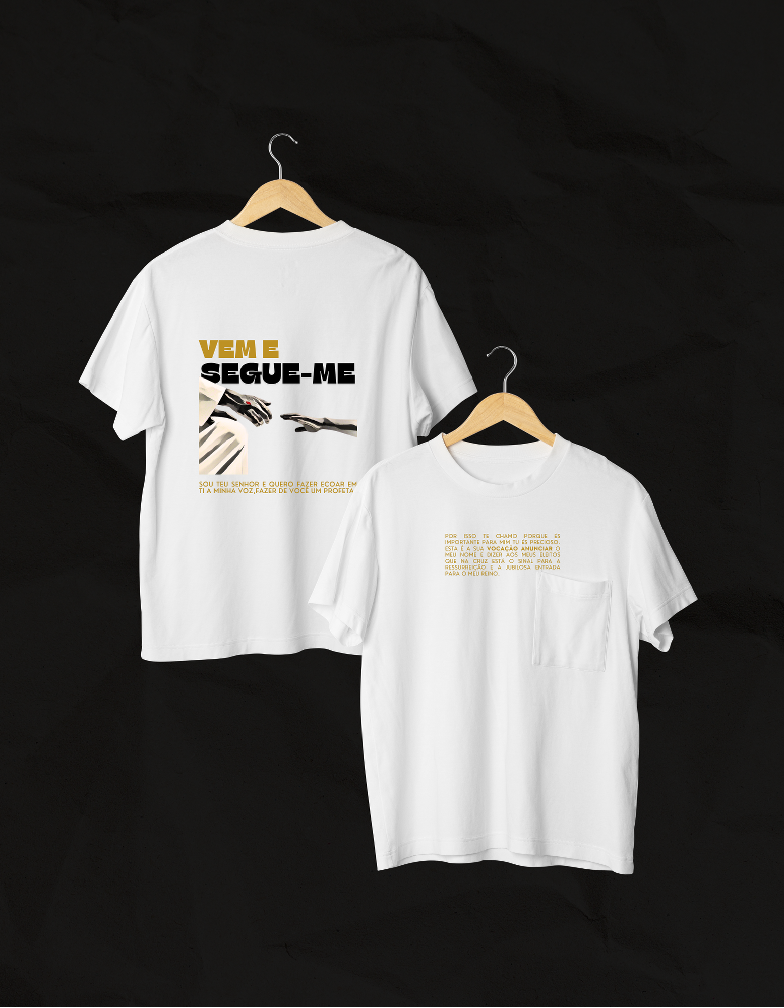 Arte de camiseta Vem e segue-me, criada por Mari